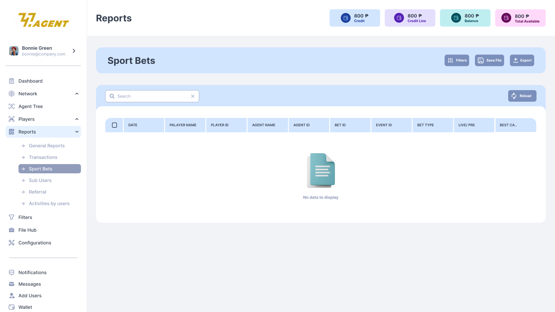 Reports · Sport Bets - Light